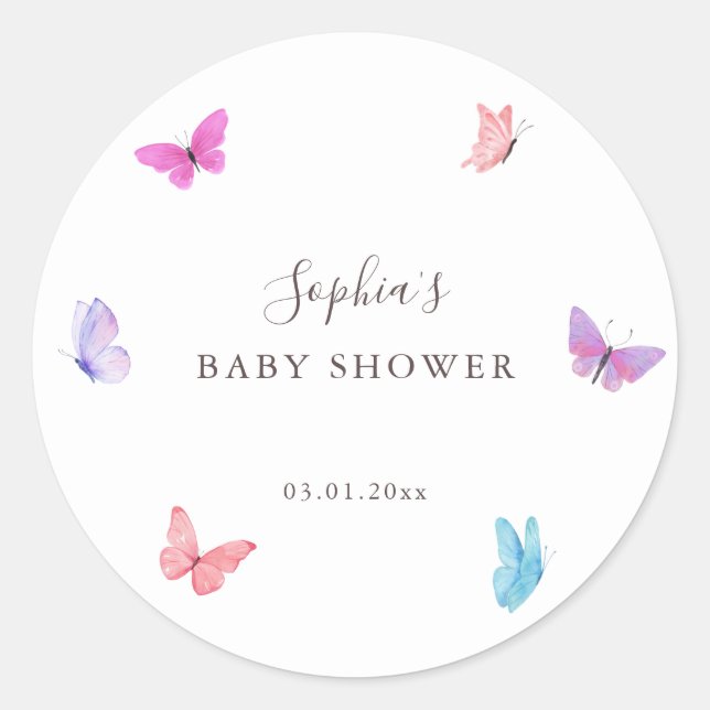 Floral Butterfly Nature Themed Baby Shower Classic Round Sticker (Front)