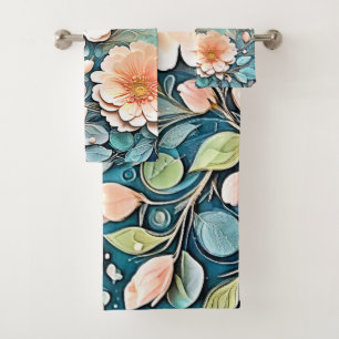 Floral Butterfly Pastel Art Bath Towel Set