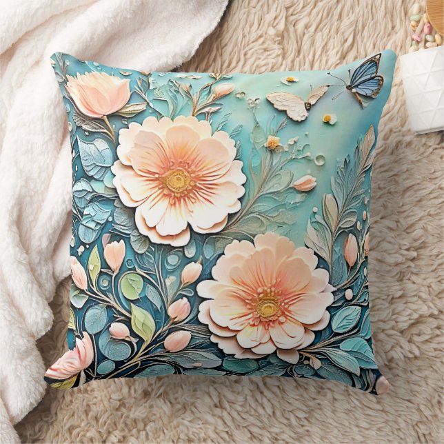 Floral Butterfly Pastel Art Cushion (Blanket)