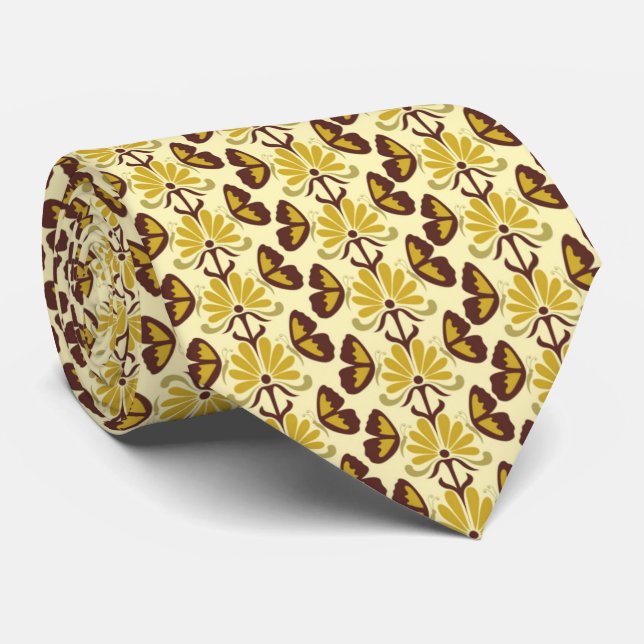 Floral Butterfly Pattern Necktie (Rolled)