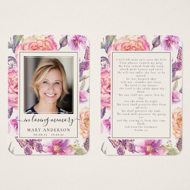 Floral Butterfly Photo Memorial Prayer Card (Front & Back)