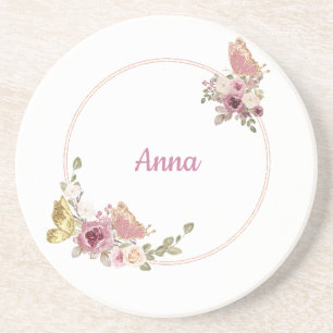 Floral Butterfly Rose Gold – Elegant Custom Design Coaster