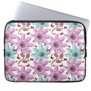 Floral Butterfly Seamless Pattern   Pink and Mint  Laptop Sleeve