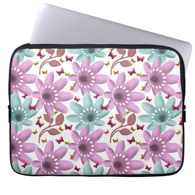 Floral Butterfly Seamless Pattern | Pink and Mint  Laptop Sleeve (Front)