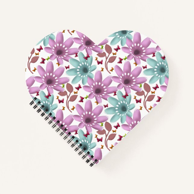 Floral Butterfly Seamless Pattern | Pink and Mint  Notebook (Front)