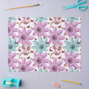 Floral Butterfly Seamless Pattern   Pink and Mint  Tissue Paper