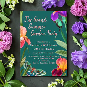 Floral Butterfly Summer Garden Party 50th Birthday Invitation