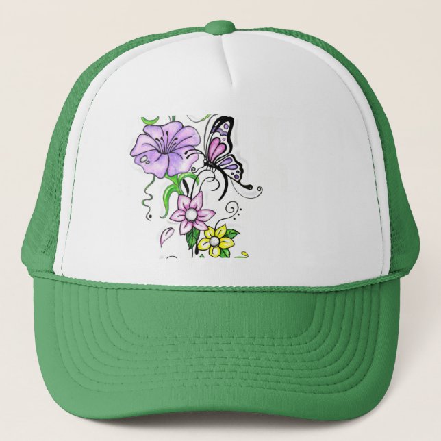 Floral Butterfly Trucker Hat (Front)