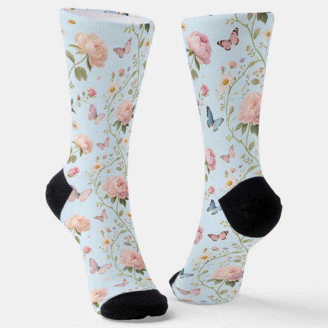 Floral Butterfly Watercolor Socks (Angled)