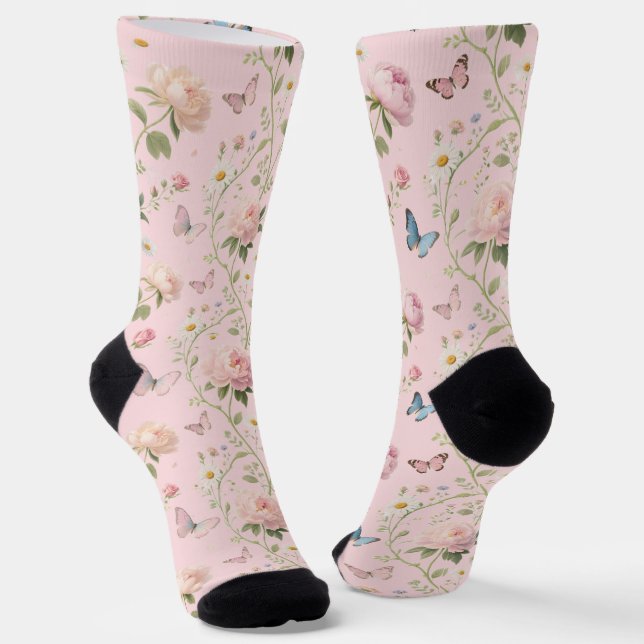 Floral Butterfly Watercolor Socks (Angled)