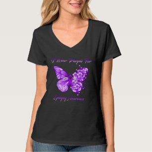 Floral Butterfly Wear Purple Ribbon Epilepsy Month T-Shirt