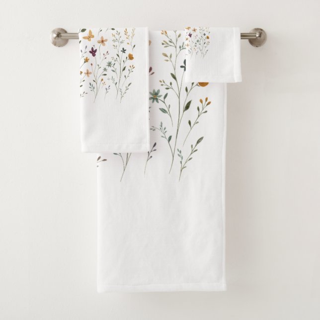 Floral & Butterfly,  Whimsical Garden-Inspired  Bath Towel Set (Insitu)