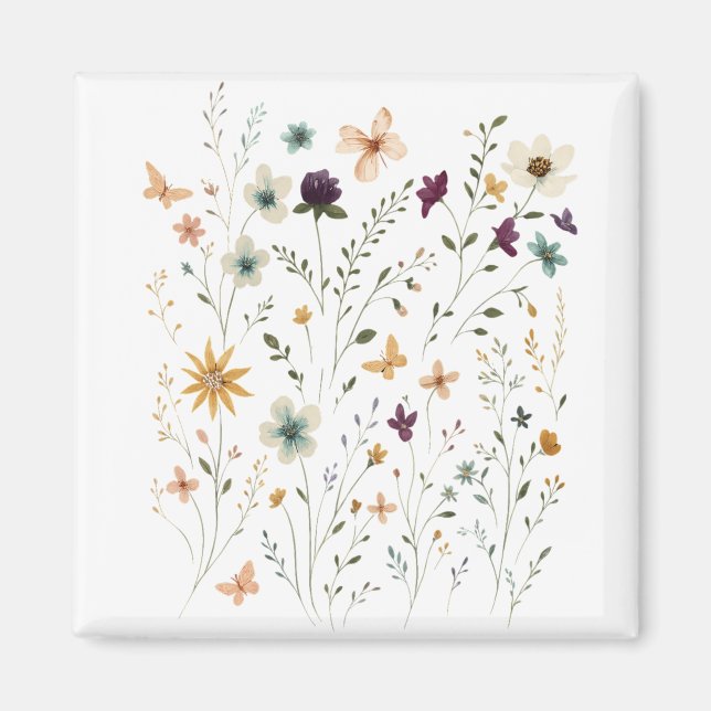 Floral & Butterfly,  Whimsical Garden-Inspired  Magnet (Front)