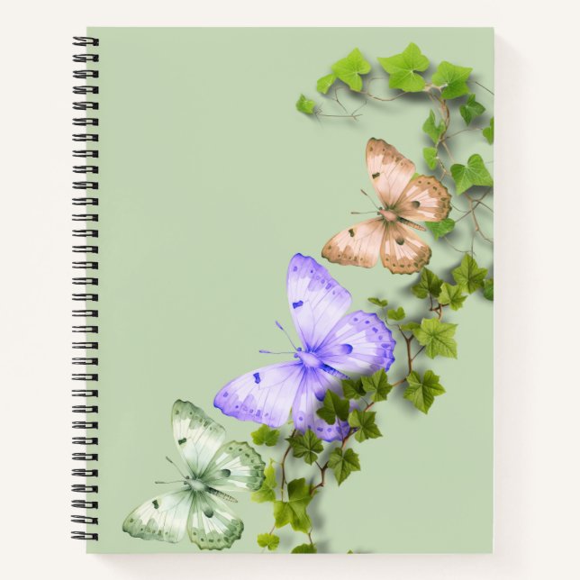 Floral Butterly Notebook - Green Journal (Front)