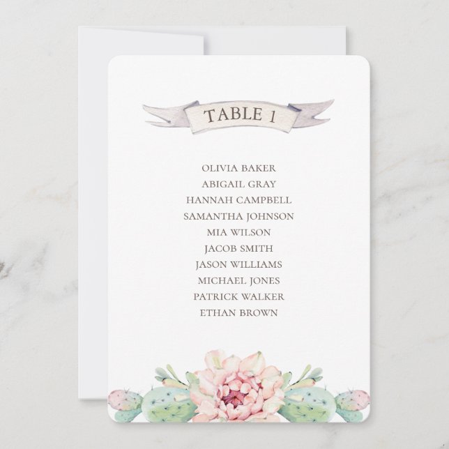 Floral cactus and succulent. Wedding seating chart Invitation (Front)