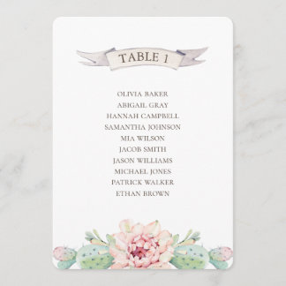 Floral cactus and succulent. Wedding seating chart Invitation