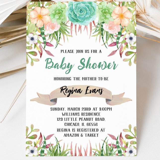  Floral Cactus Baby Shower Invitation (Creator Uploaded)