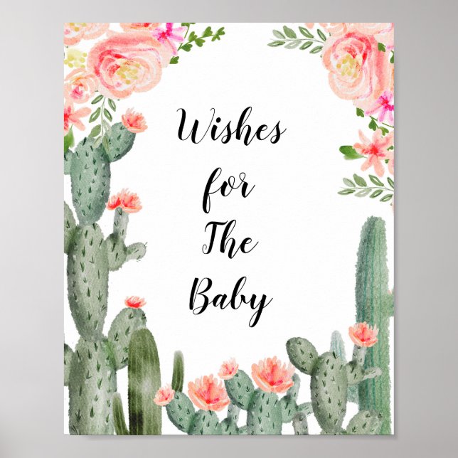 Floral Cactus Baby Shower Wishes for Baby Sign (Front)