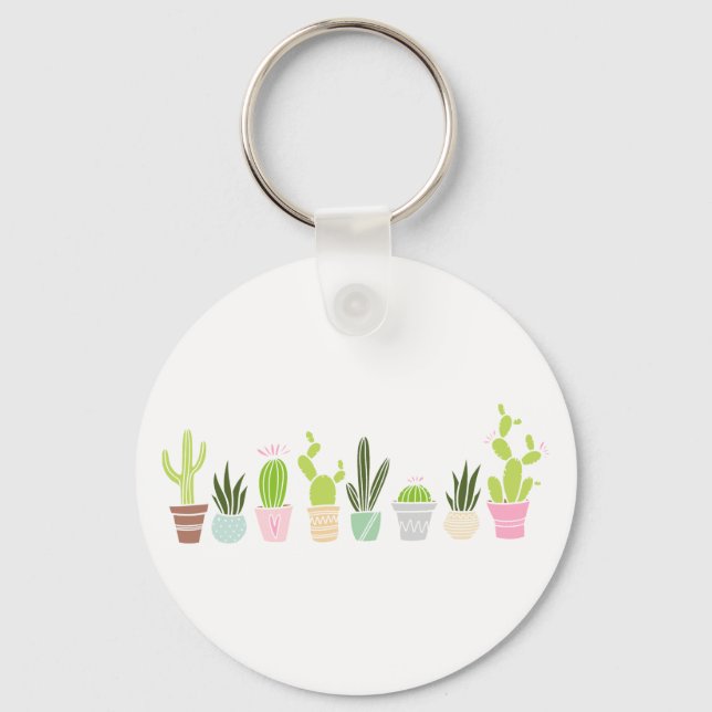 Floral Cactus Plants Key Ring (Front)
