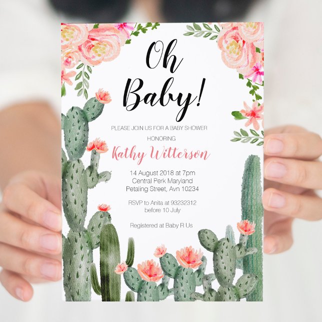 Floral Cactus Succulent oh baby shower invitation (Creator Uploaded)