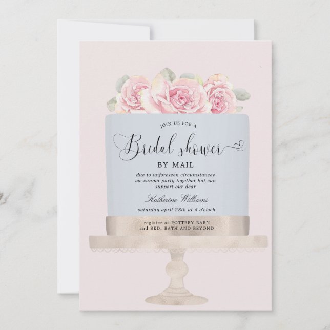 floral cake bridal shower by mail invitation (Front)