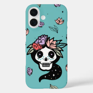 Floral Calavera – Day of the Dead Skull iPhone 16 Case