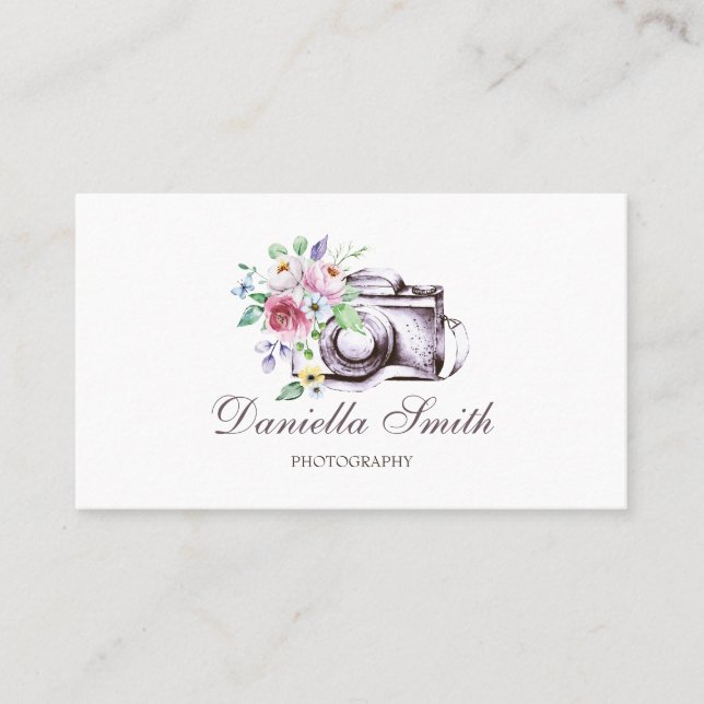 Floral Camera Minimalist QR Code Photography  Business Card (Front)