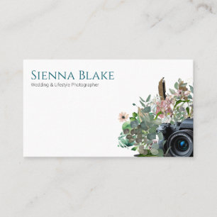 Floral Camera Watercolor Wedding Photographer Business Card