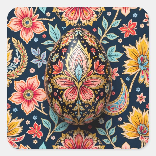 Floral Camouflage Easter Egg Square Sticker (Front)