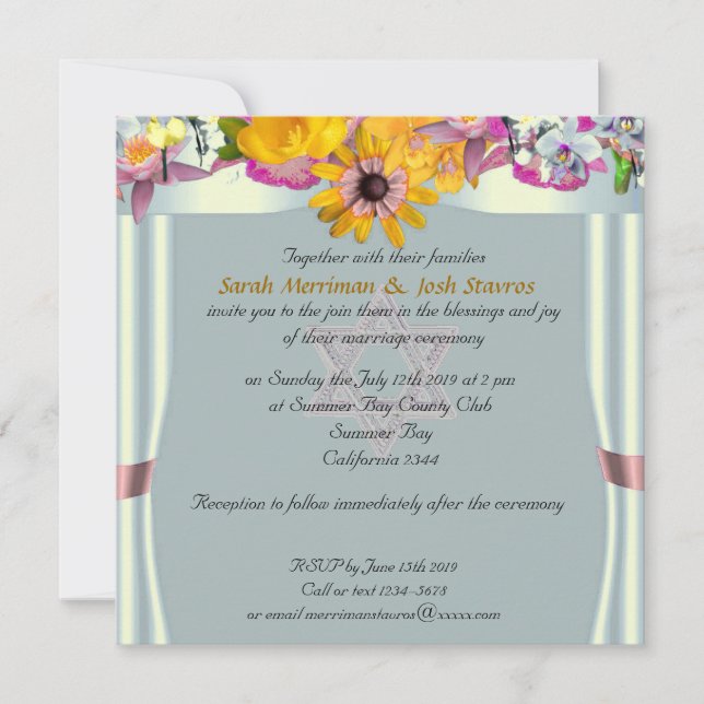Floral canopy Jewish wedding Invitation (Front)