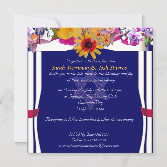 Floral canopy Jewish wedding Invitation (Front)