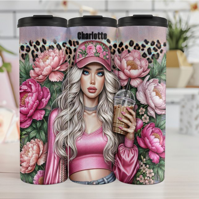 Floral Cap Coffee Leopard Chic Thermal Tumbler (Creator Uploaded)