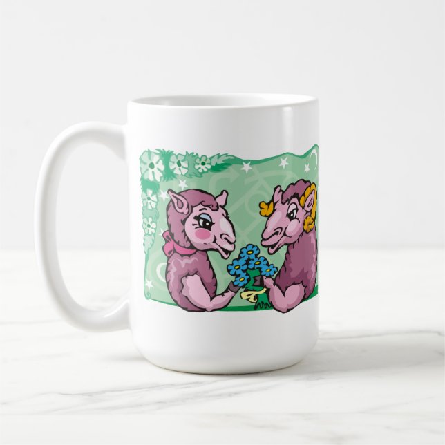 Floral Capricorn with goat and purple Flowers Coffee Mug (Left)