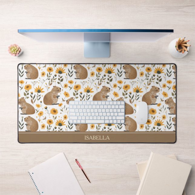 Floral Capybara Desk Mat (Office 1)