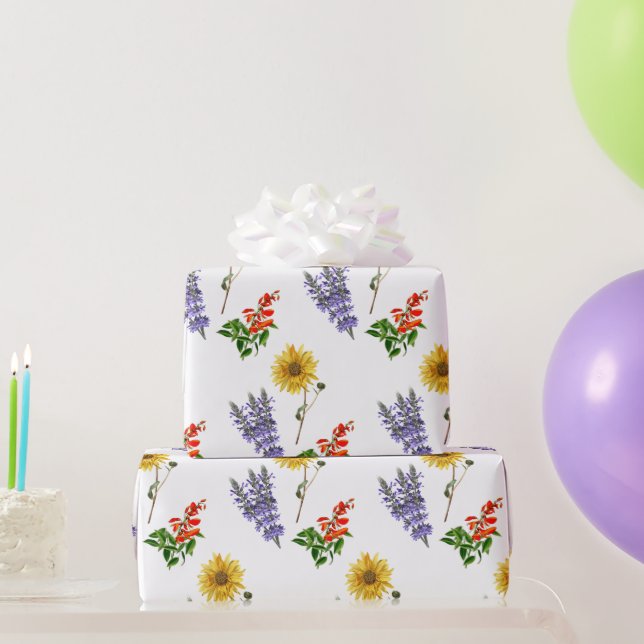 Floral Cardinal Flower Lavender Sunflower Pattern  Wrapping Paper (Party Gifts)