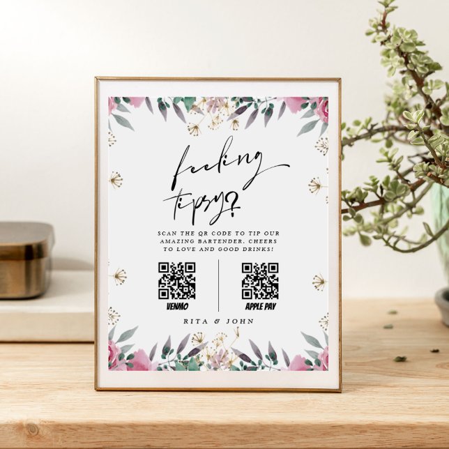 Floral Carnation Tip Your Bartender Wedding Sign (Creator Uploaded)