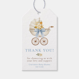 Floral Carriage Baby Shower Thank You Blue Gift Tags