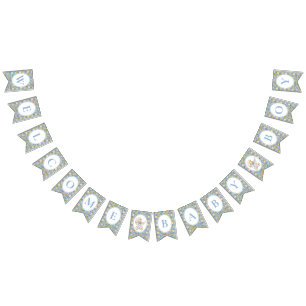 Floral Carriage Welcome Baby Boy Bunting Banner