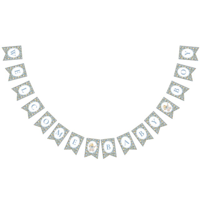 Floral Carriage Welcome Baby Boy Bunting Banner  (All)