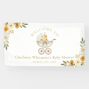 Floral Carriage Welcome Baby Shower   Neutral Banner