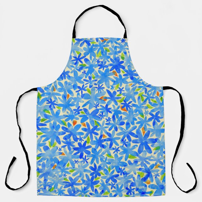 Floral Cascade: Blue Flowers Seamless Pattern Apron (Front)