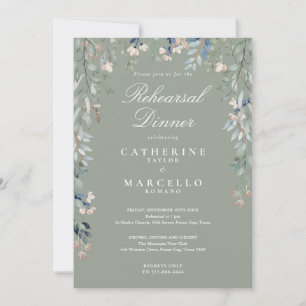 Floral Cascade Sage Green Rehearsal Dinner Invitation