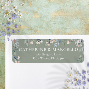 Floral Cascade Sage Green Wedding Return Address