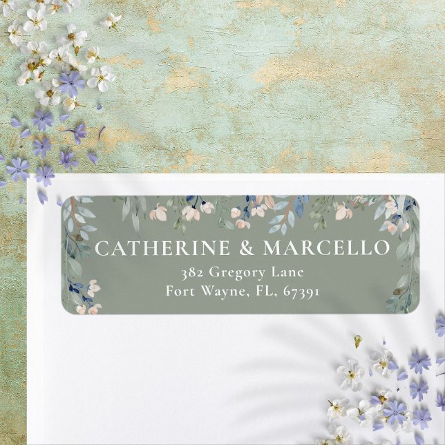 Floral Cascade Sage Green Wedding Return Address (Floral Cascade Sage Green Wedding Return Address Label)