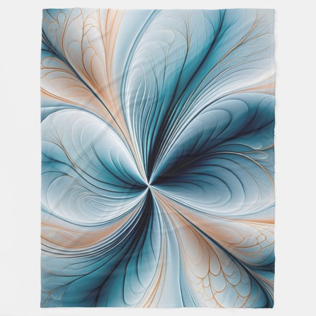 Floral Cascade - Soft Teal and Gold Abstract Flow Fleece Blanket (Front)