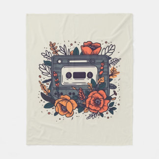 Floral Cassette Tape Fleece Blanket