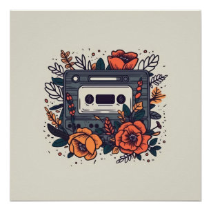 Floral Cassette Tape Poster
