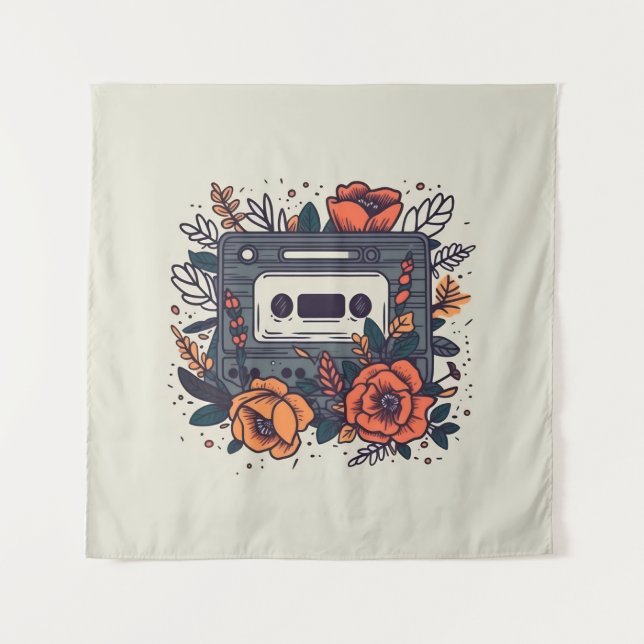 Floral Cassette Tape Tapestry (Front)