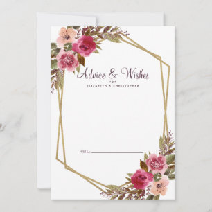 Floral Cassis Purple White Gold Wedding Wishes Advice Card
