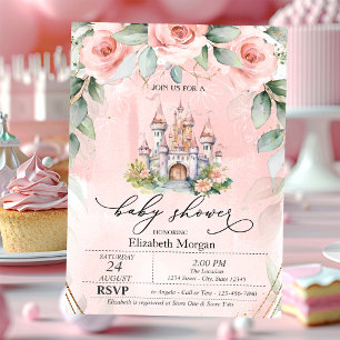 Floral Castle Pink Roses Baby Shower  Invitation